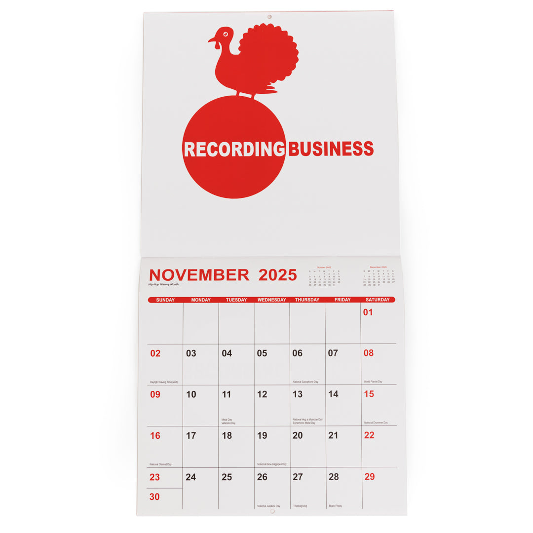 Recording Business 2025 Wall Calendar for Music/Audio Creatives & Professionals