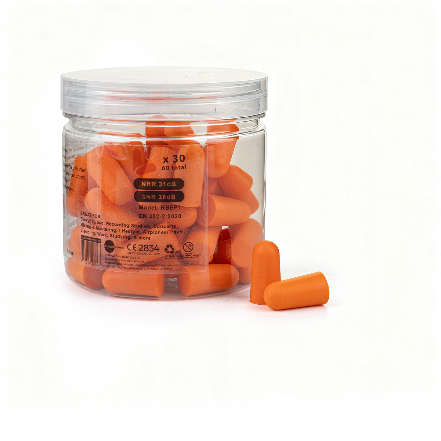 Recording Business Ultra Soft Earplugs – 30 Pairs (31 dB NRR) Orange
