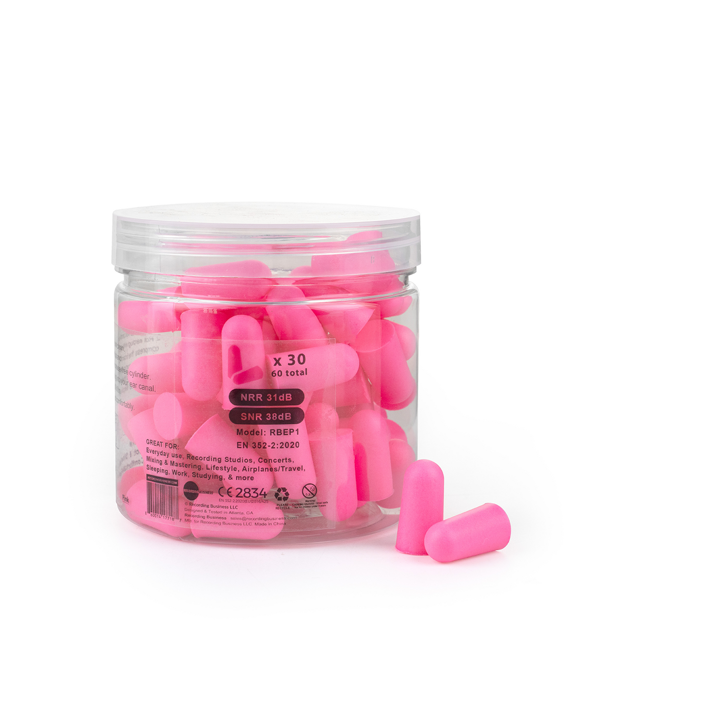 Recording Business Ultra Soft Earplugs – 30 Pairs (31 dB NRR) Pink