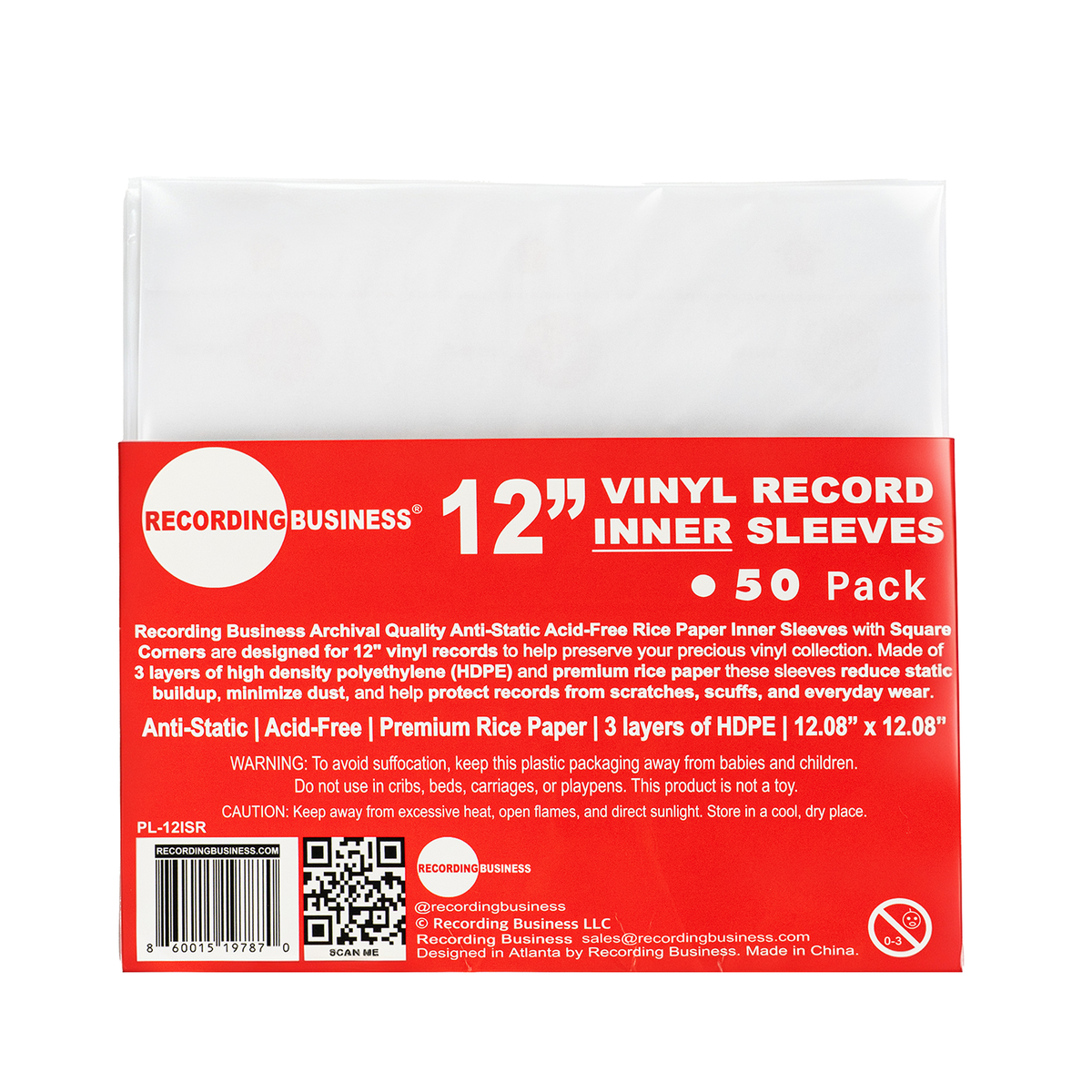 12" Vinyl LP Record Inner Sleeves (Red)