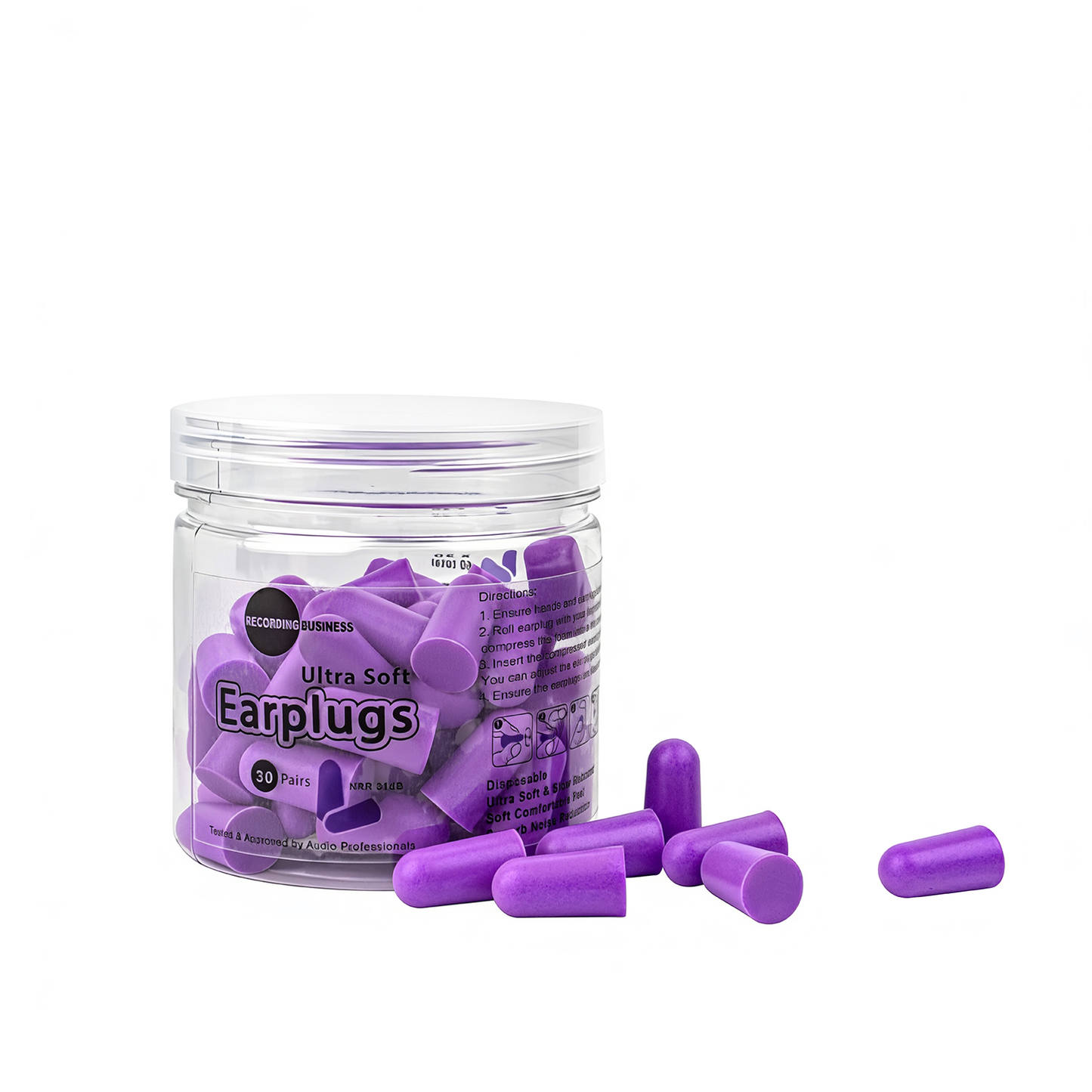 Recording Business Ultra Soft Earplugs – 30 Pairs (31 dB NRR) Purple