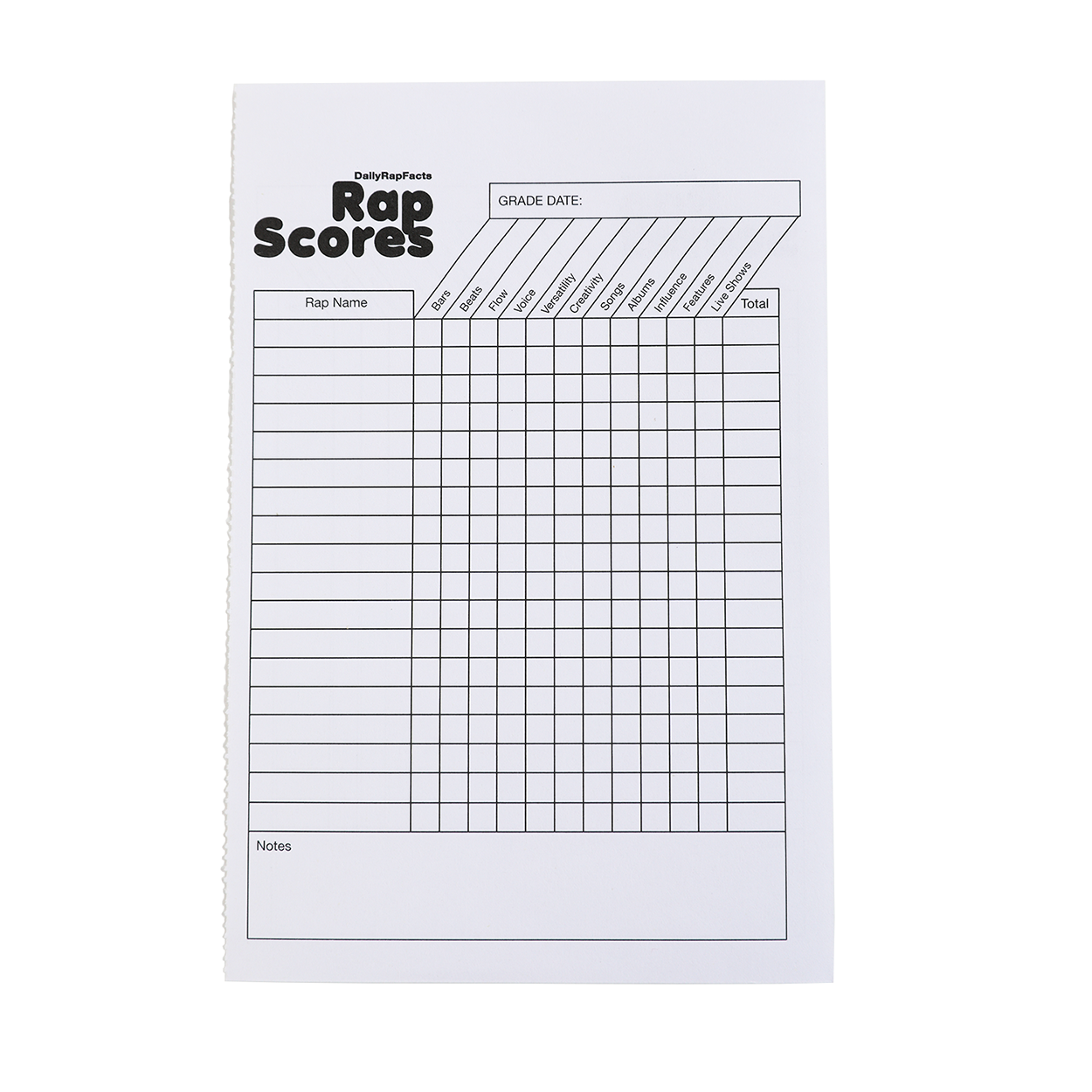 Rap name scoring sheet graphic