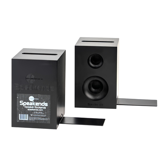 Black speaker with 'Speakends' branding on a white background