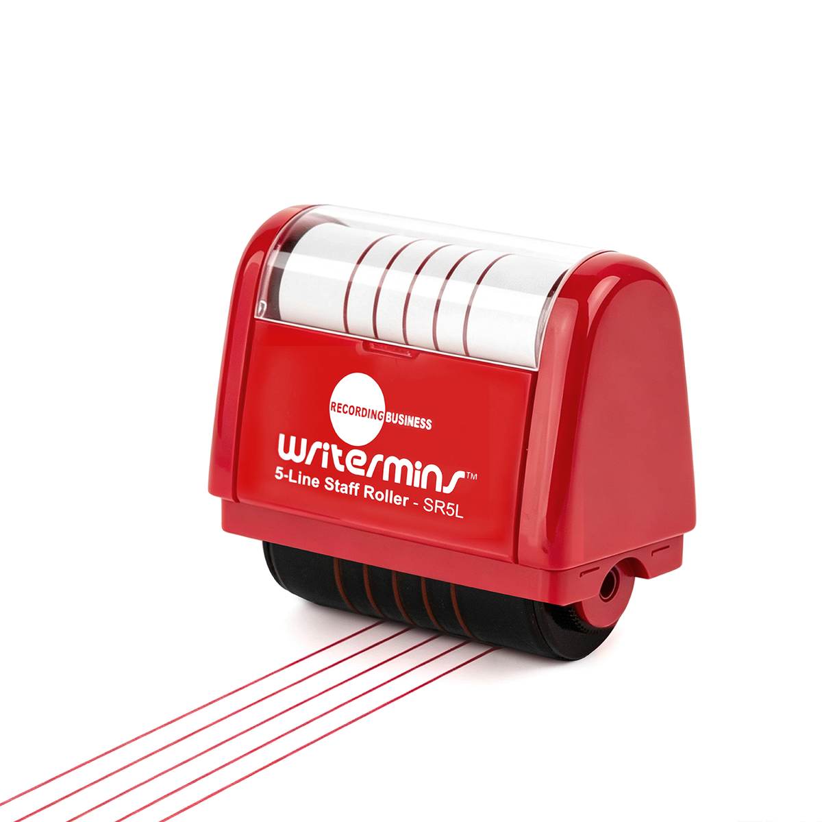 A red 5-line staff roller stamp 